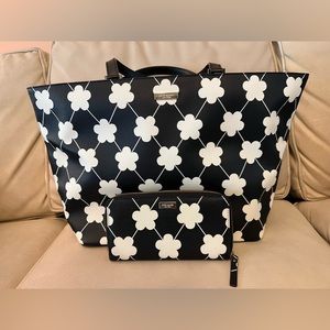 Kate Spade Grant Street Jules Tote and Neda Zip Wallet DUO Black/Ivory Flower